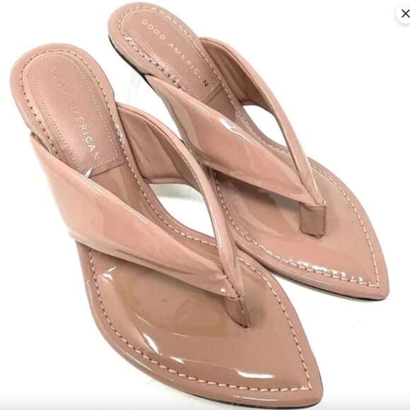 New Kardashian Good American Clear Wedge Sandals Dusty Patent Size 9 Women $200 - Picture 3 of 10